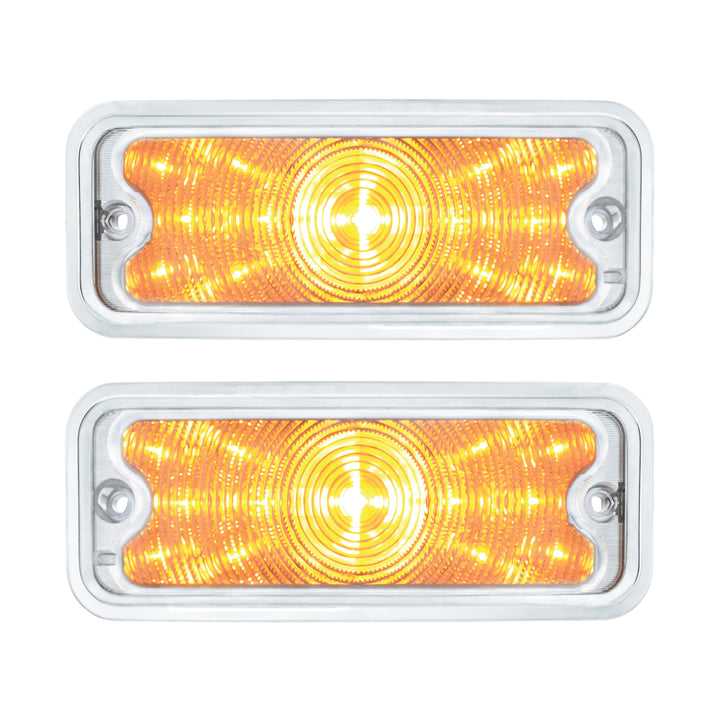 17 Amber LED Front Parking Light Set With SS Trim For 1973-1980 Chevy &amp; GMC Truck-Clear Lens (Pair) - View 1