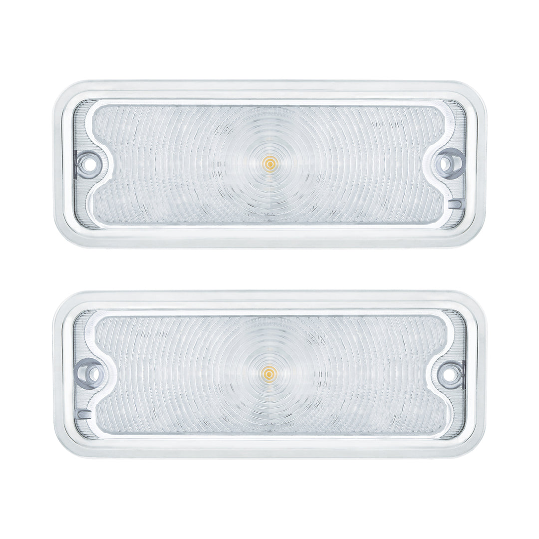 17 Amber LED Front Parking Light Set With SS Trim For 1973-1980 Chevy &amp; GMC Truck-Clear Lens (Pair) - View 2