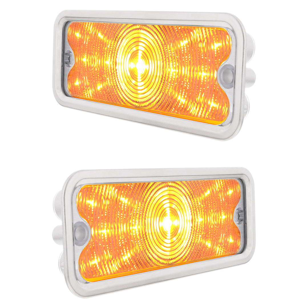17 Amber LED Front Parking Light Set With SS Trim For 1973-1980 Chevy &amp; GMC Truck-Clear Lens (Pair) - View 3
