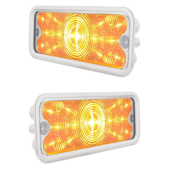 17 Amber LED Front Parking Light Set With SS Trim For 1973-1980 Chevy &amp; GMC Truck-Clear Lens (Pair) - View 3