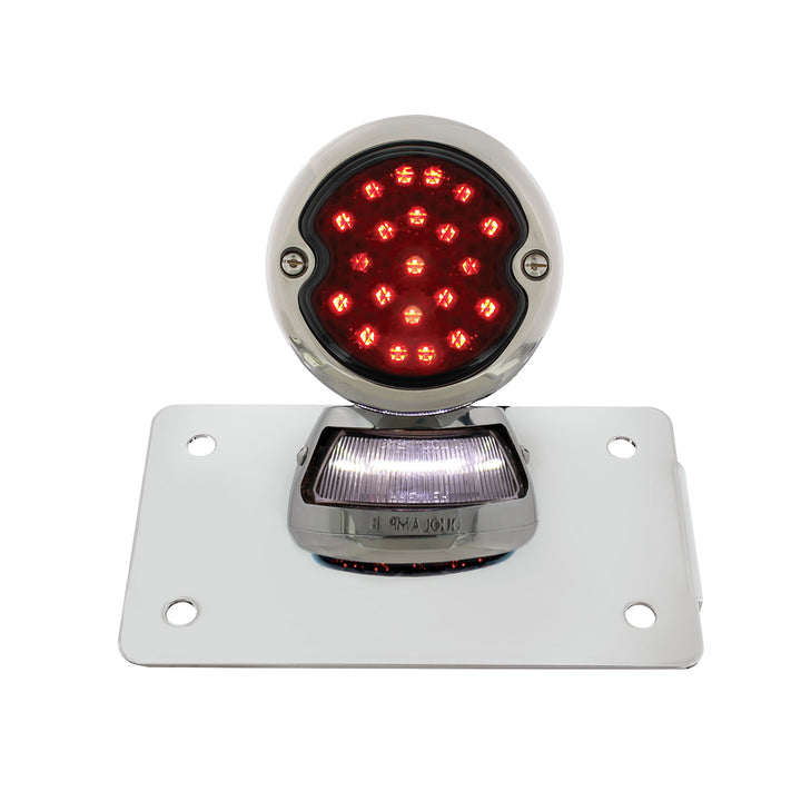 Chrome Horizontal Side Mount License Bracket For Motorcycle With 1933-36 Ford Style LED Tail Light - View 1