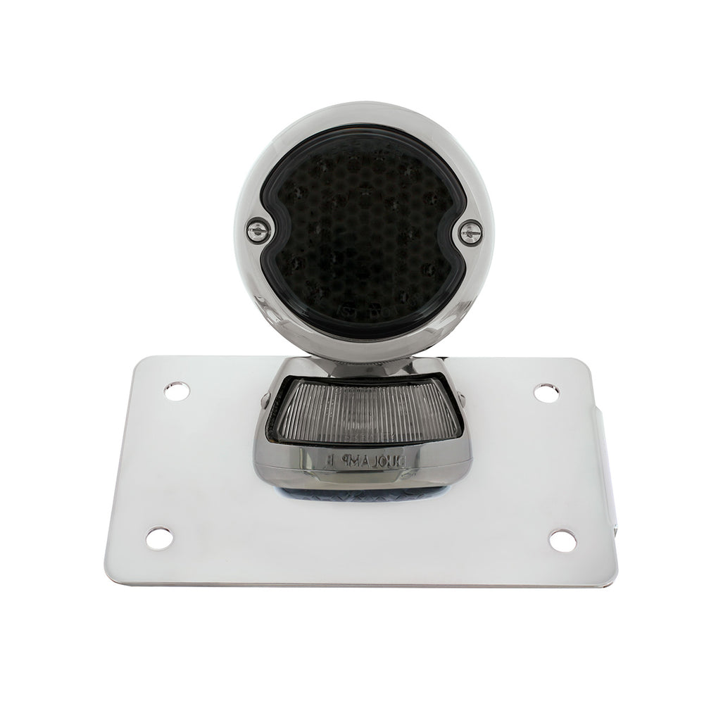 Chrome Horizontal Side Mount License Bracket For Motorcycle With 1933-36 Ford Style LED Tail Light - View 2