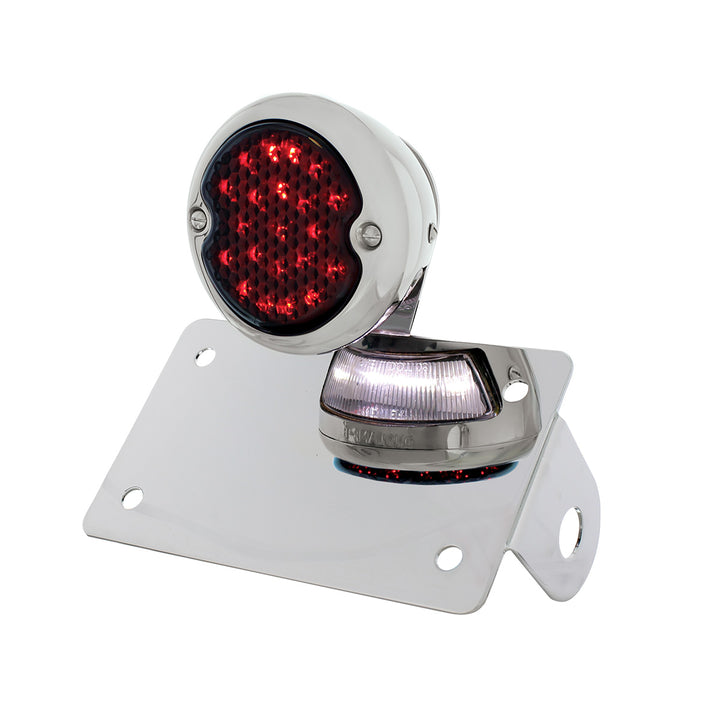 Chrome Horizontal Side Mount License Bracket For Motorcycle With 1933-36 Ford Style LED Tail Light - View 3