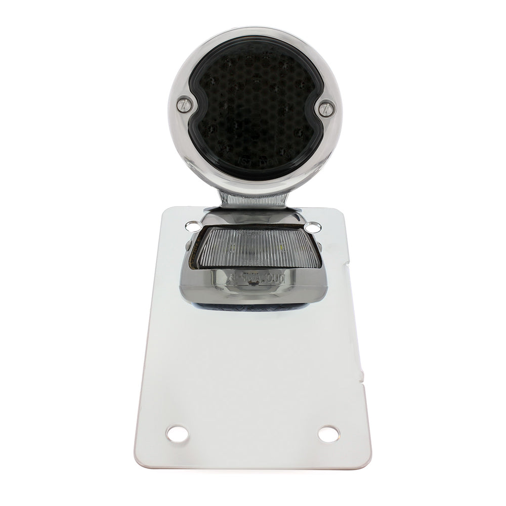 Chrome Vertical Side Mount License Bracket For Motorcycle With 1933-36 Ford Style LED Tail Light - View 2