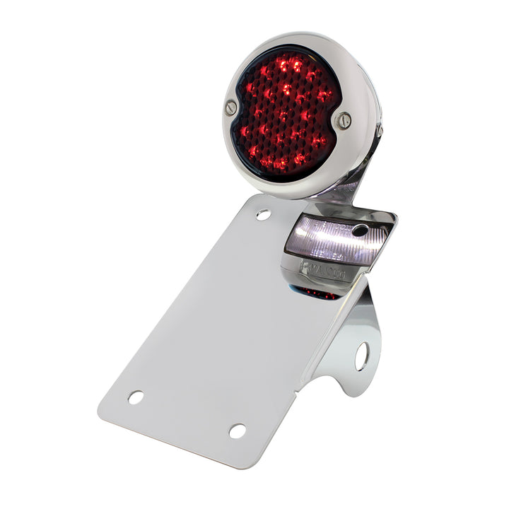 Chrome Vertical Side Mount License Bracket For Motorcycle With 1933-36 Ford Style LED Tail Light - View 3