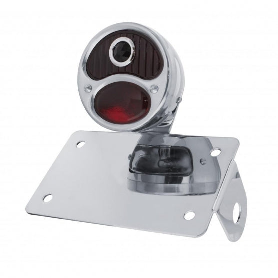 Chrome Horizontal Side Mount LP Bracket For Motorcycle With 1928 "DUO Lamp" Blue Dot Lens Tail Light - View 1