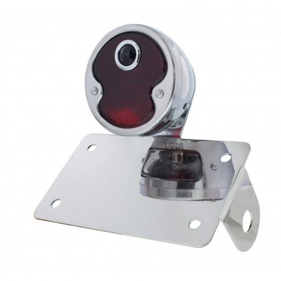 Chrome Horizontal Side Mount LP Bracket For Motorcycle With 1932 "DUO Lamp" Blue Dot Lens Tail Light - View 1