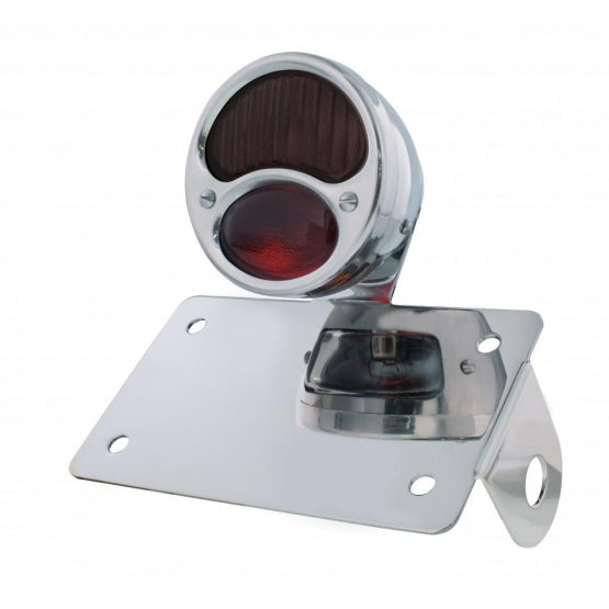 Chrome Horizontal Side Mount License Bracket For Motorcycle With 1928 "DUO Lamp" Tail Light - View 1
