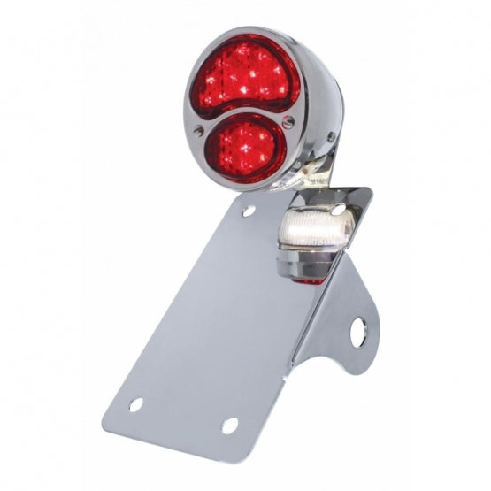 Chrome Vertical Side Mount License Bracket For Motorcycle With 1928 "LED DUO Lamp" Tail Light - View 1