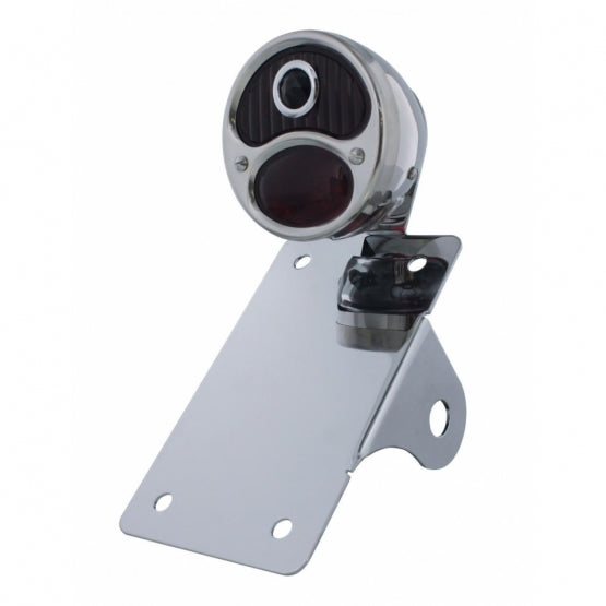Chrome Vertical Side Mount LP Bracket For Motorcycle With 1928 "DUO Lamp" Blue Dot Lens Tail Light - View 1