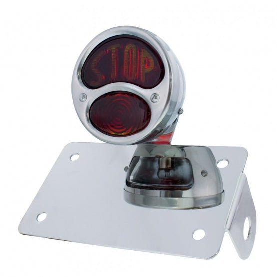 Chrome Horizontal Side Mount License Bracket For Motorcycle With 1928 "STOP DUO Lamp" Tail Light - View 1