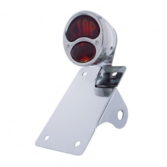 Chrome Vertical Side Mount License Bracket For Motorcycle With 1928 "STOP DUO Lamp" Tail Light - View 1