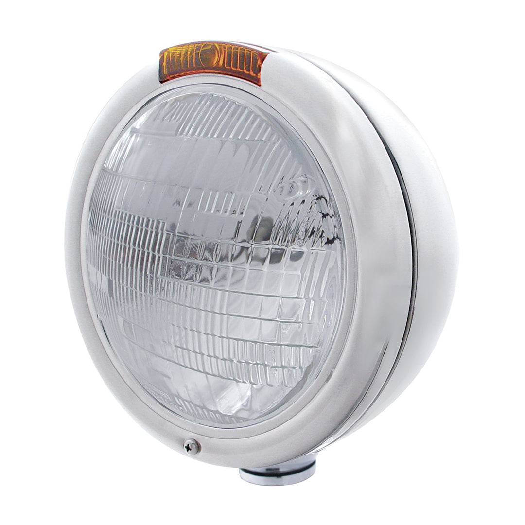 Chrome Classic Headlight H6024 Bulb &amp; Turn Signal - Amber Lens - View 1