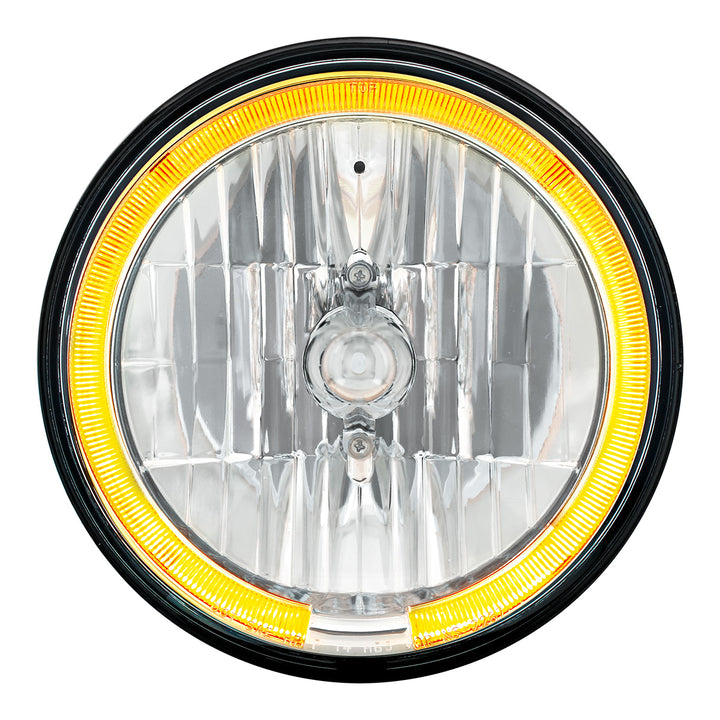 7" Crystal Headlight With Amber LED Halo Ring - View 1