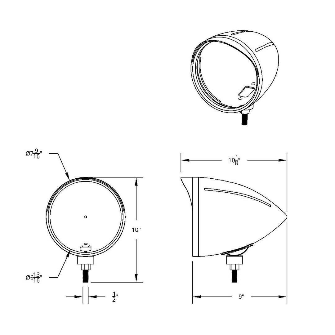 Black "BILLET" Style Groove Headlight Housing With Visor - View 5