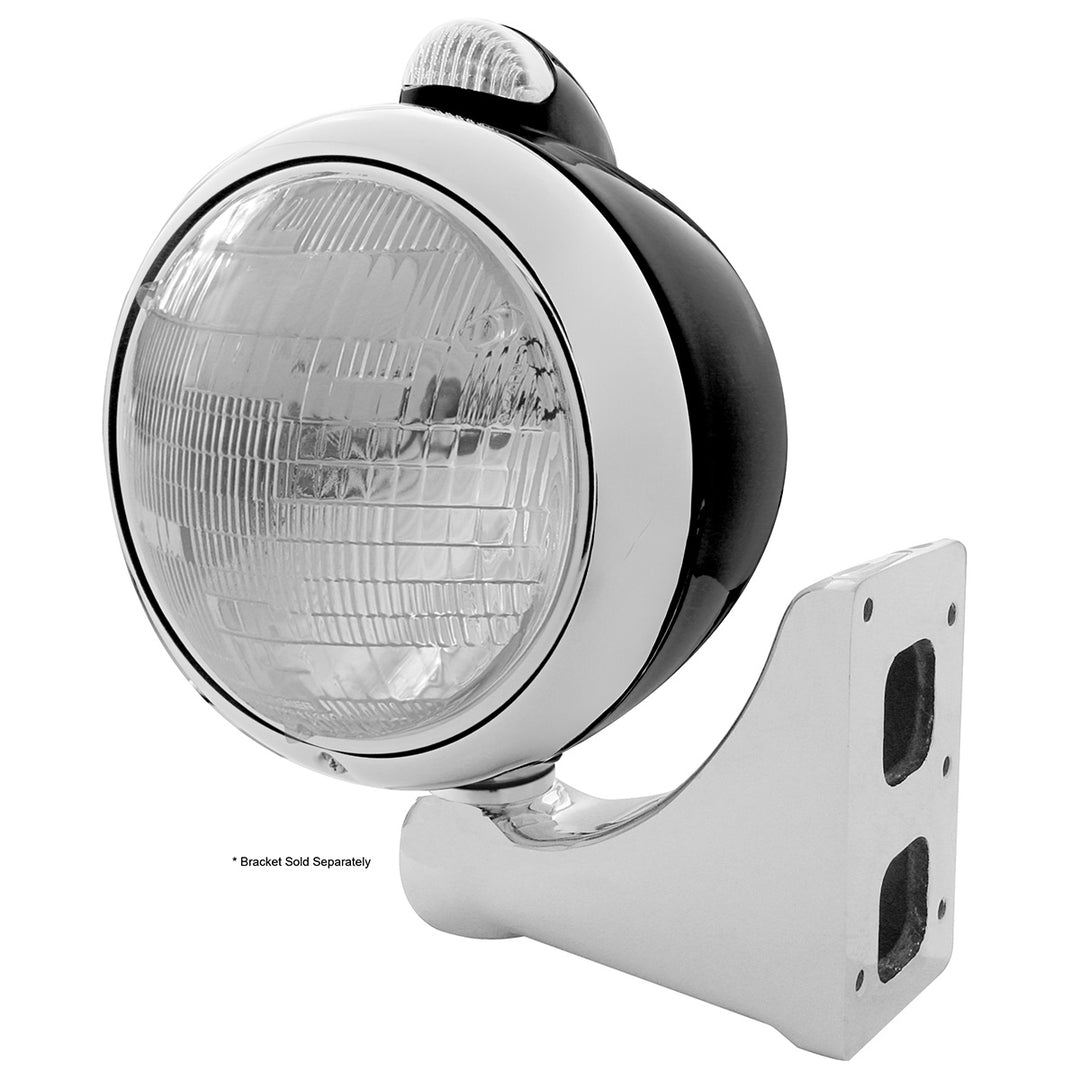Black Guide 682-C Style Headlight 6014 &amp; LED Turn Signal - Clear Lens - View 4
