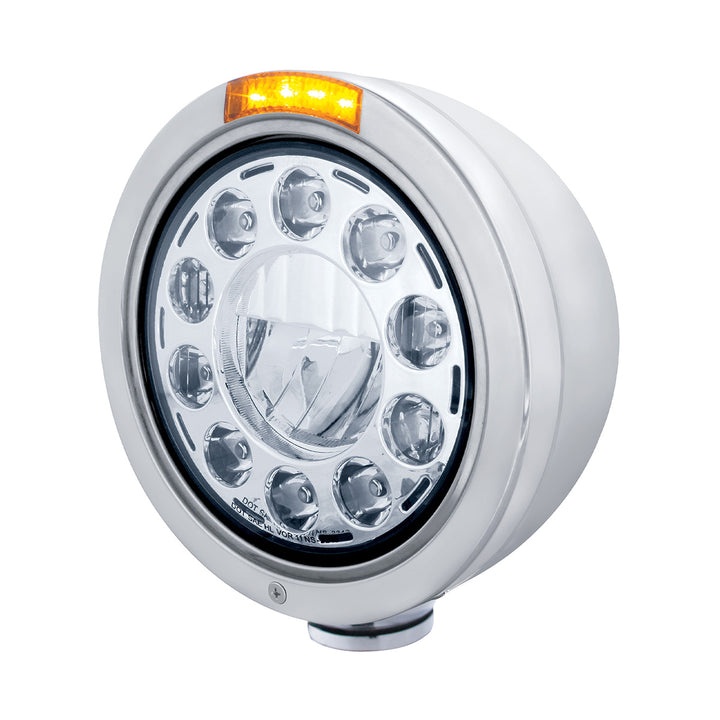 Stainless Bullet Classic Headlight 11 LED Bulb With Dual Mode LED Signal - Amber Lens - View 1