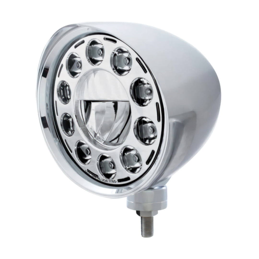 Chrome "Chopper" Headlight With Smooth Visor 11 LED Bulb - View 1