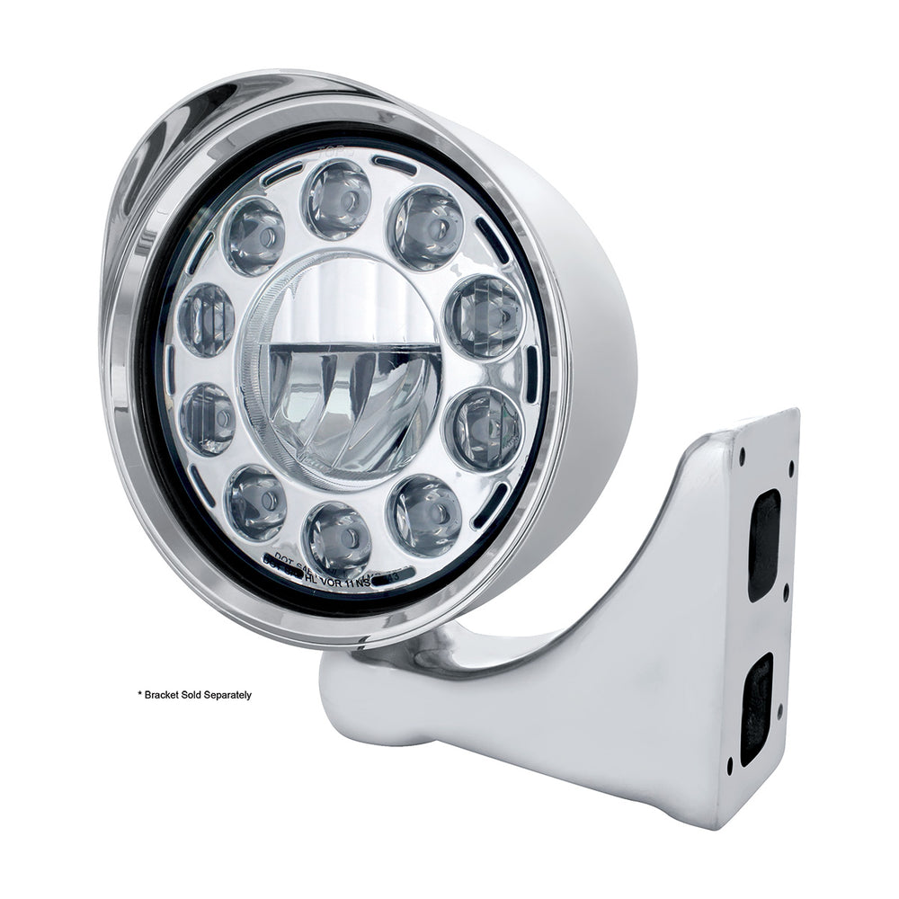 Chrome "Chopper" Headlight With Smooth Visor 11 LED Bulb - View 2