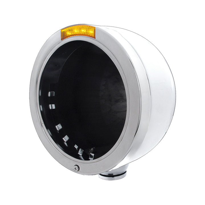 Stainless Steel Bullet Half Moon Headlight No Bulb With LED Turn Signal - Amber Lens - View 1