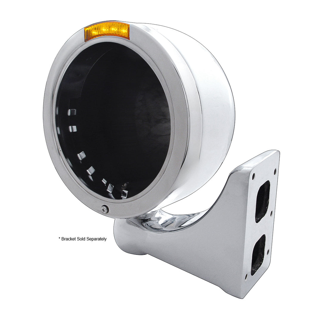 Stainless Steel Bullet Half Moon Headlight No Bulb With LED Turn Signal - Amber Lens - View 4