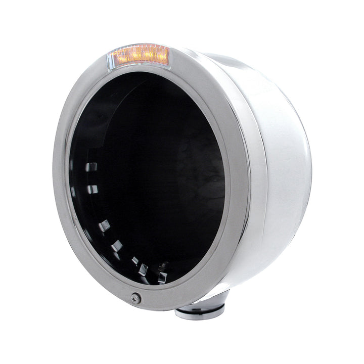 Stainless Steel Bullet Half Moon Headlight No Bulb With LED Turn Signal - Clear Lens - View 1