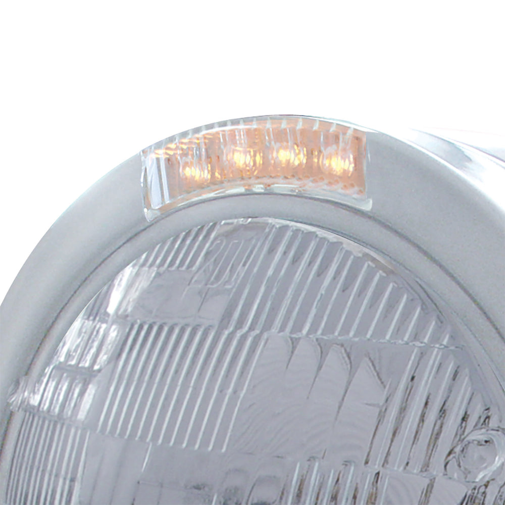 Stainless Steel Bullet Half Moon Headlight H6024 Bulb & LED Turn Signal - Clear Lens - View 2