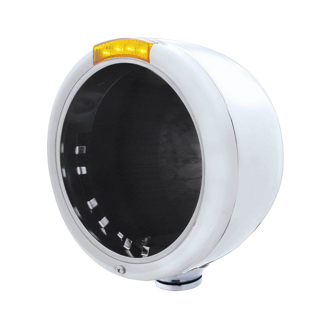 Stainless Steel Classic Half Moon Headlight No Bulb With LED Turn Signal - Amber Lens - View 1