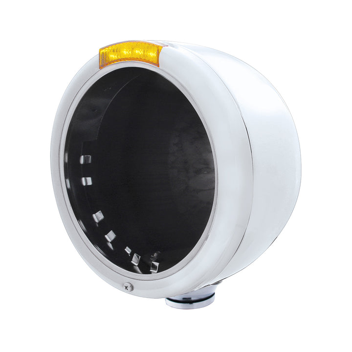 Stainless Steel Classic Half Moon Headlight No Bulb With LED Turn Signal - Amber Lens - View 1