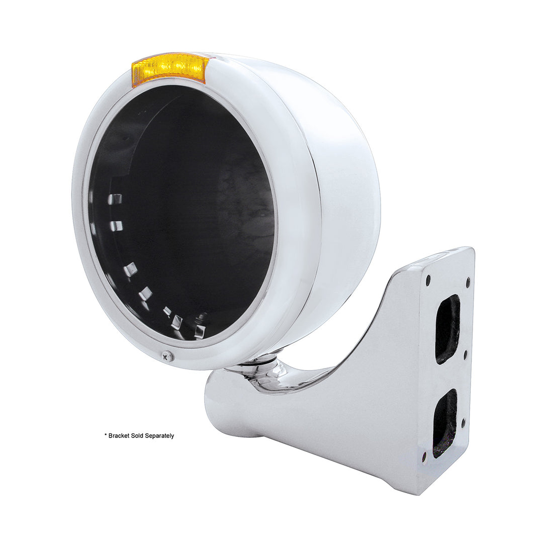 Stainless Steel Classic Half Moon Headlight No Bulb With LED Turn Signal - Amber Lens - View 3