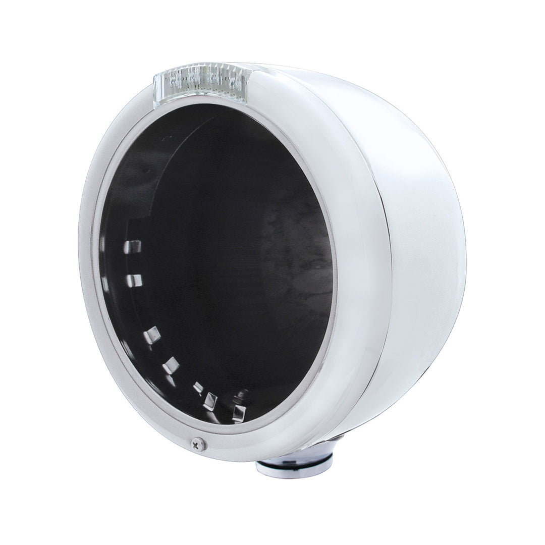 Stainless Steel Classic Half Moon Headlight No Bulb With LED Turn Signal - Clear Lens - View 1