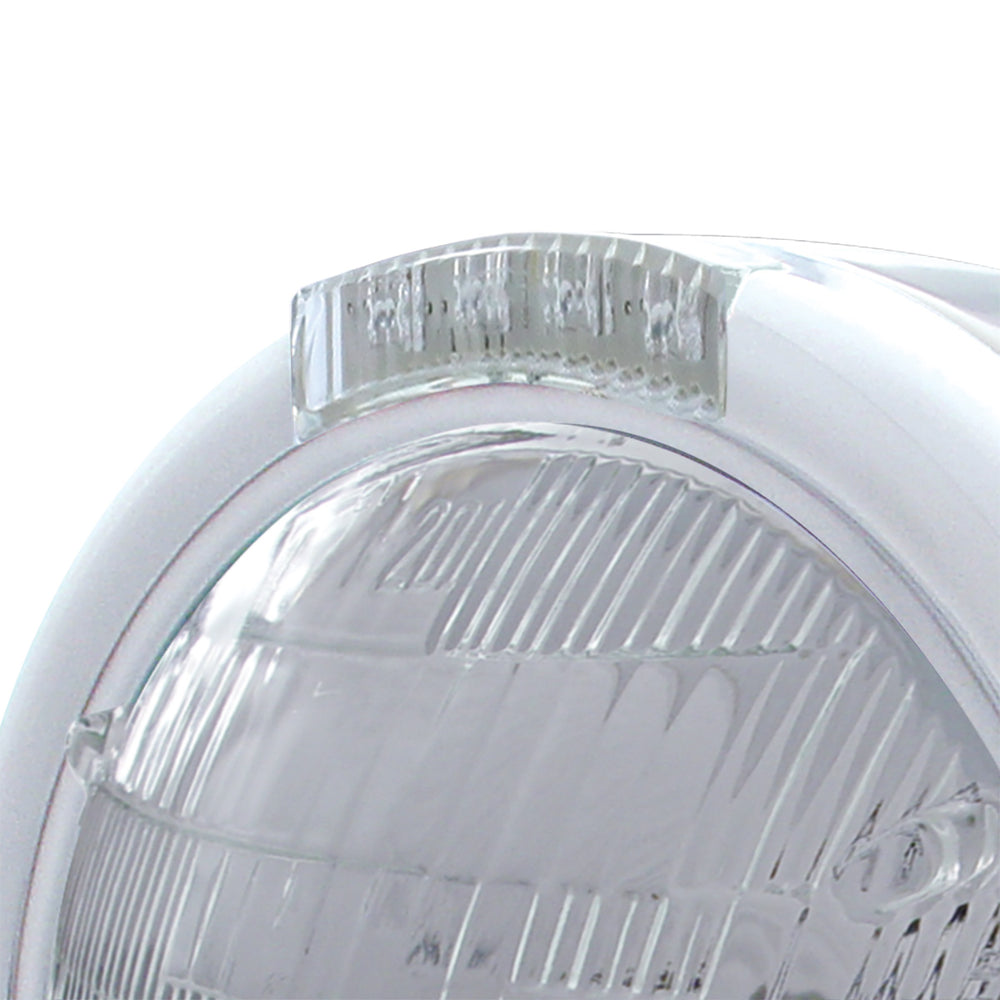 Stainless Steel Classic Half Moon Headlight 6014 Bulb & LED Turn Signal - Clear Lens - View 2