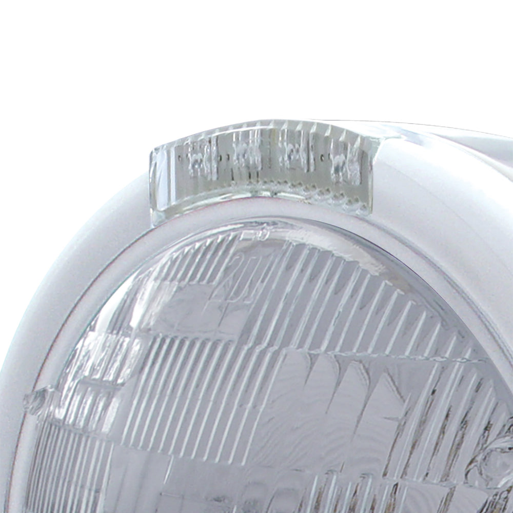 Stainless Steel Classic Half Moon Headlight H6024 Bulb & LED Turn Signal - Clear Lens - View 2