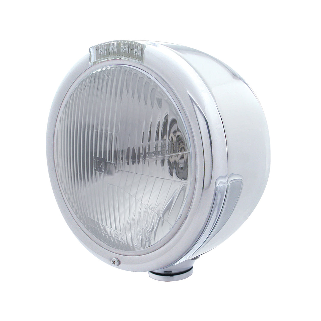 Stainless Steel Classic Half Moon Headlight H4 Bulb &amp; LED Turn Signal - Clear Lens - View 1