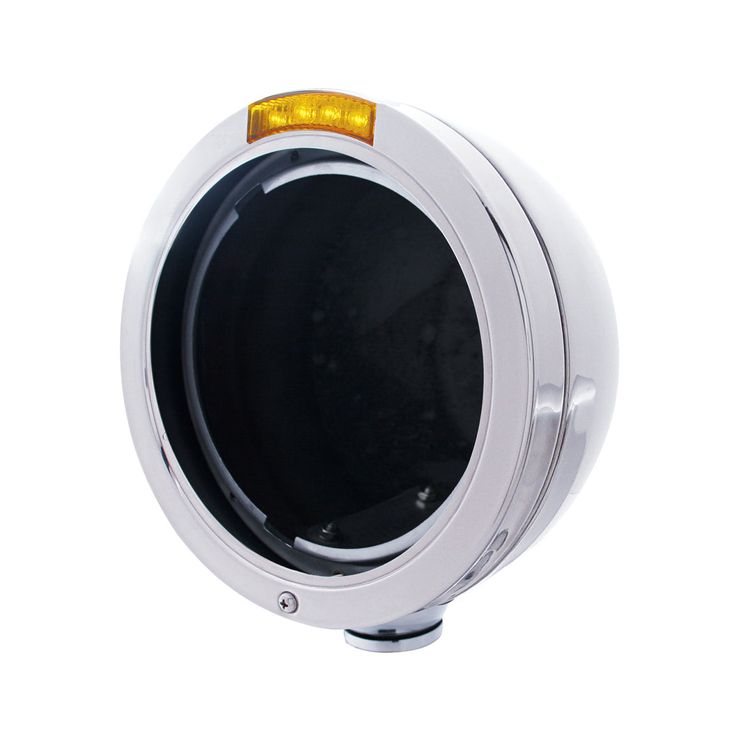 Stainless Steel Bullet Classic Headlight No Bulb With LED Turn Signal - Amber Lens - View 1