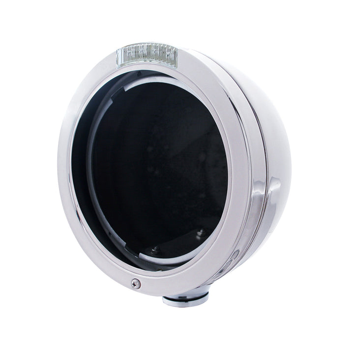 Stainless Steel Bullet Classic Headlight No Bulb With LED Turn Signal - Clear Lens - View 1