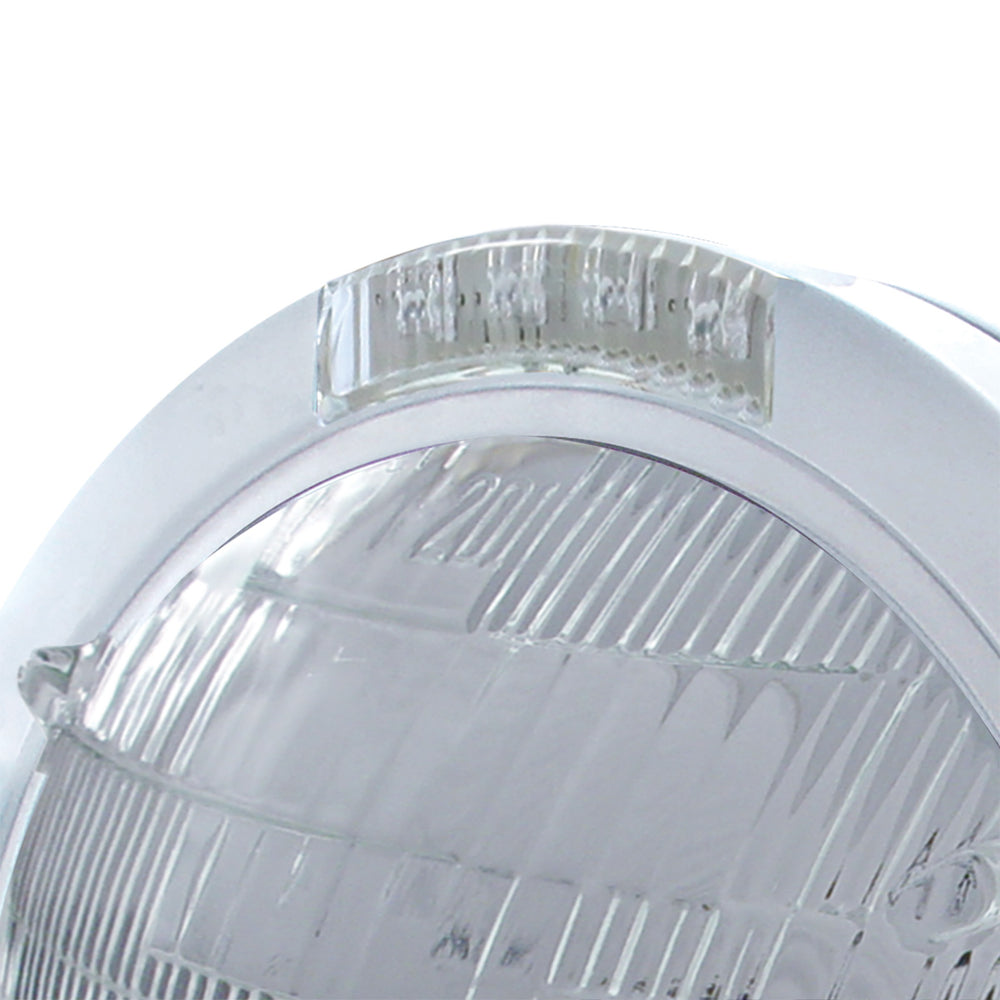 Stainless Steel Bullet Classic Headlight 6014 Bulb & LED Turn Signal - Clear Lens - View 2