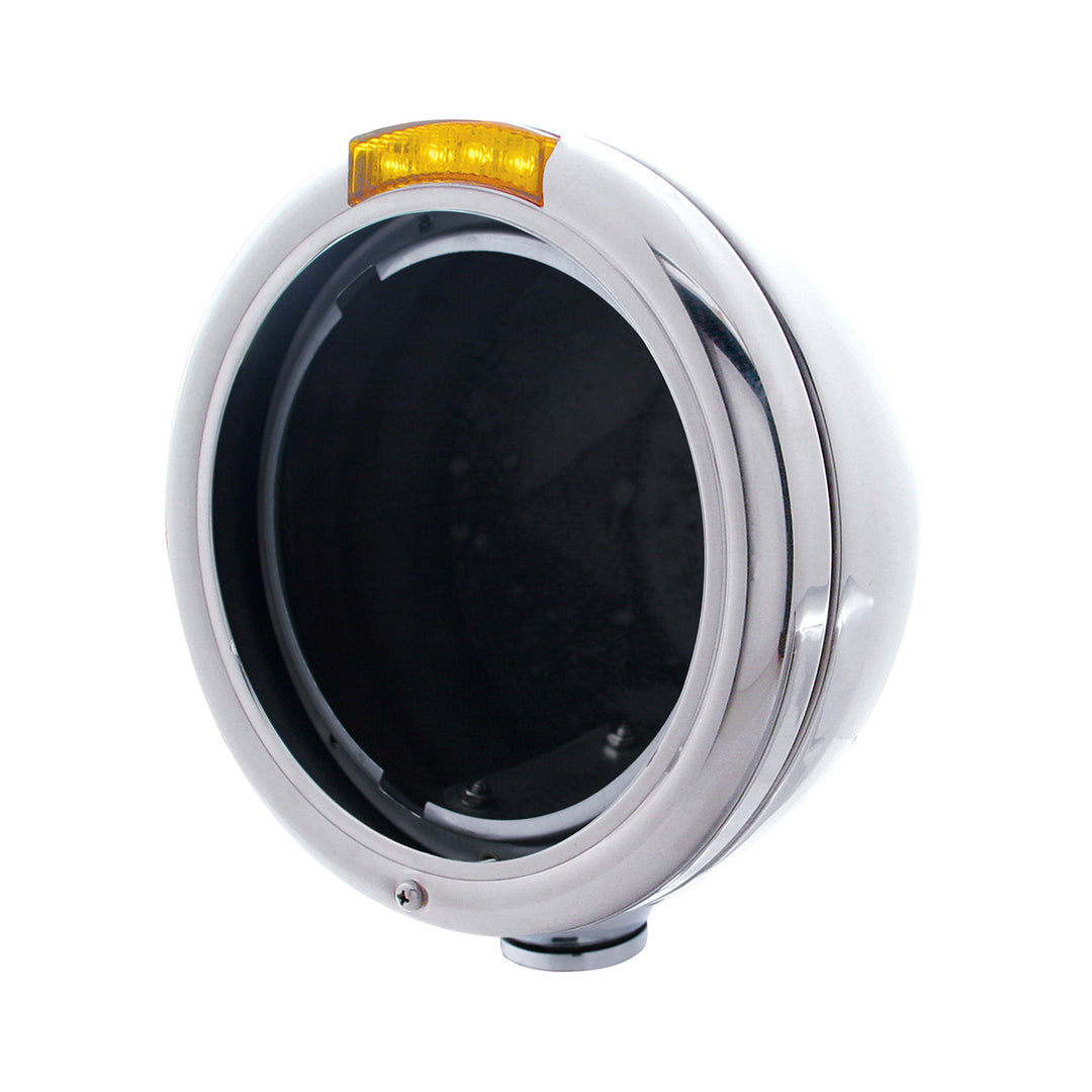 Stainless Steel Classic Headlight No Bulb With LED Turn Signal - Amber LED/Amber Lens - View 1