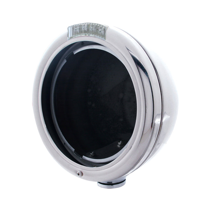 Stainless Steel Classic Headlight No Bulb With LED Turn Signal - Amber LED/Clear Lens - View 1