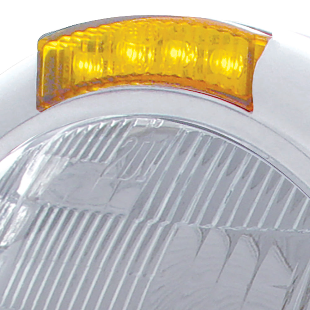 Stainless Steel Classic Headlight H6024 Bulb & LED Turn Signal - Amber Lens - View 2