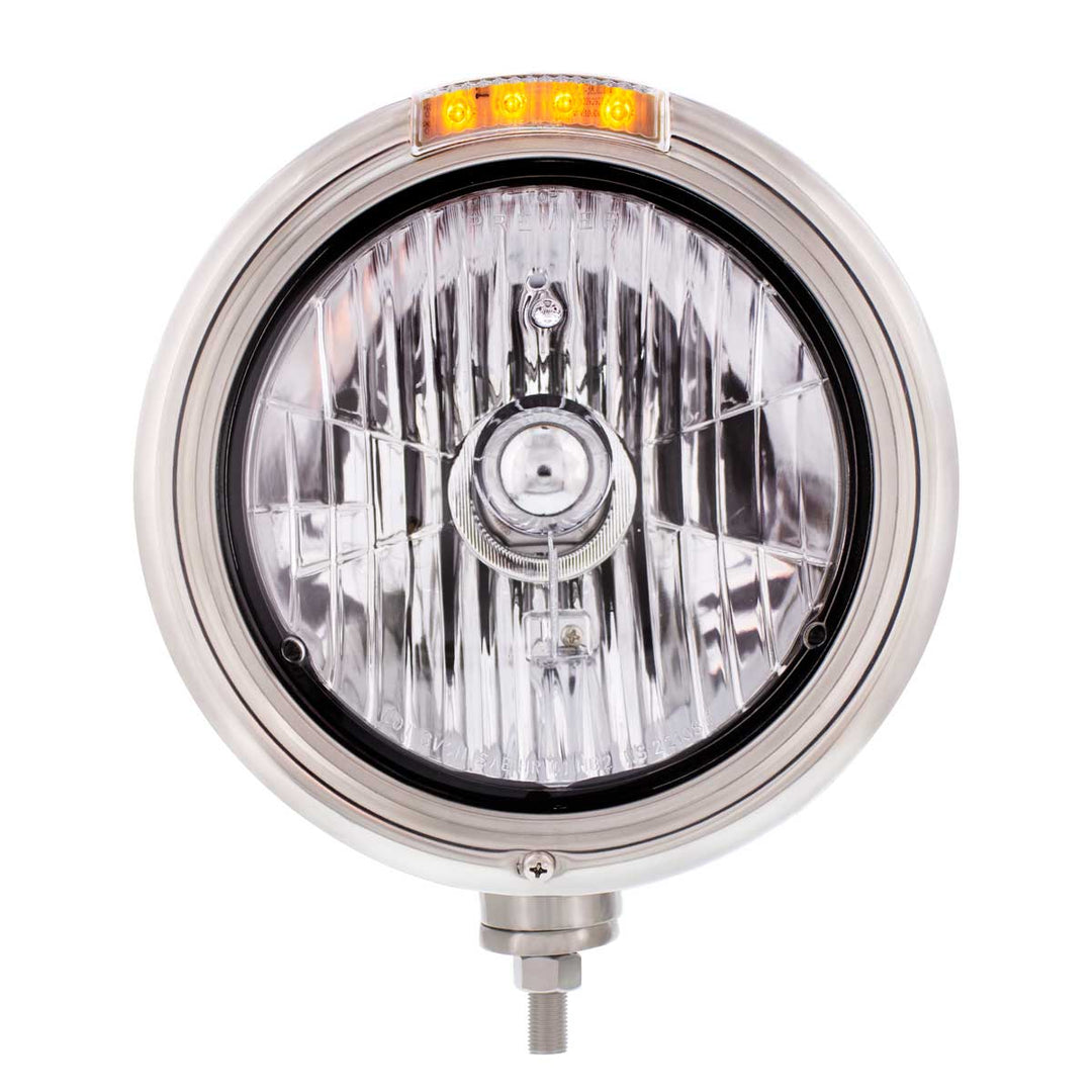 Stainless Steel Classic Headlight Crystal H4 Bulb &amp; LED Turn Signal - Clear Lens - View 1