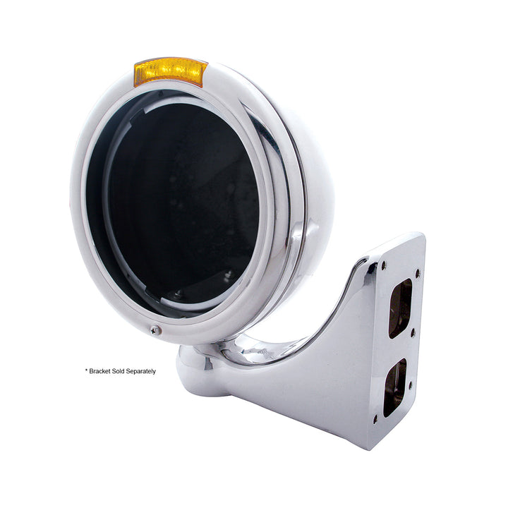 Chrome Classic Headlight No Bulb With LED Turn Signal - Amber LED/Amber Lens - View 3