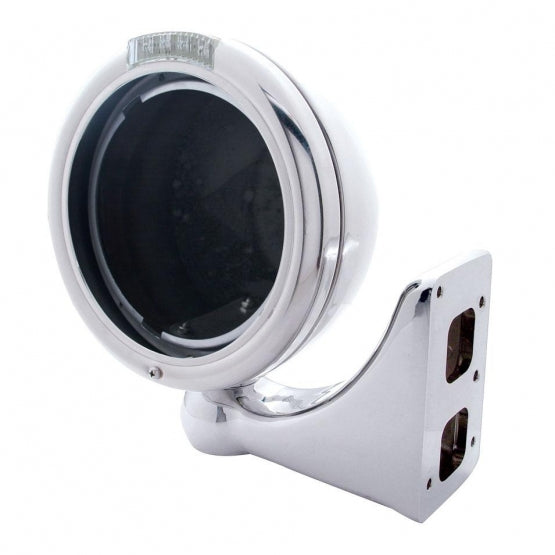 Chrome Classic Headlight No Bulb With LED Turn Signal - Amber LED/Clear Lens - View 4