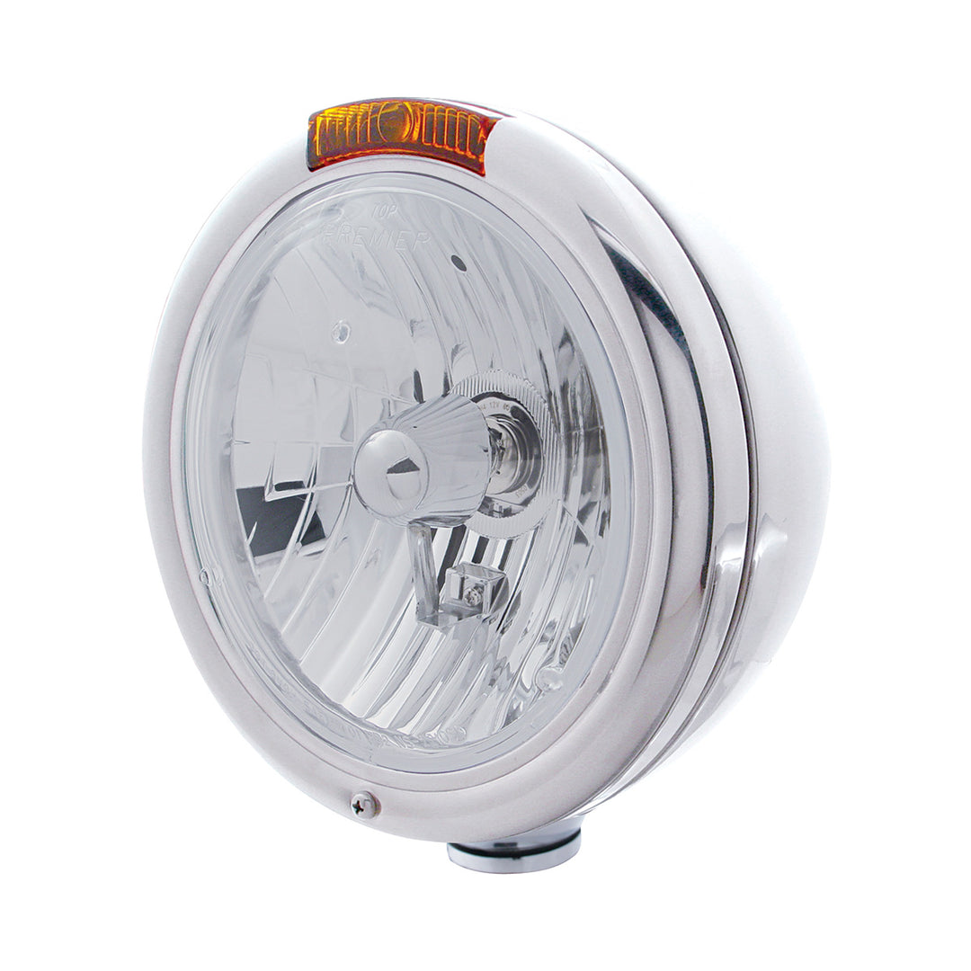 Chrome Classic Headlight Crystal H4 Bulb &amp; Turn Signal - Amber Lens - View 1