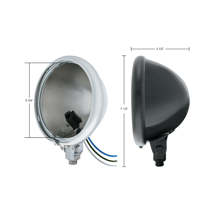Black 5-3/4" Motorcycle Headlight Housing Only - Bottom Mount - View 4
