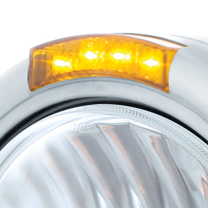Stainless Steel Classic Half Moon Headlight H4 With LED Turn Signal - Amber LED/Lens - View 3