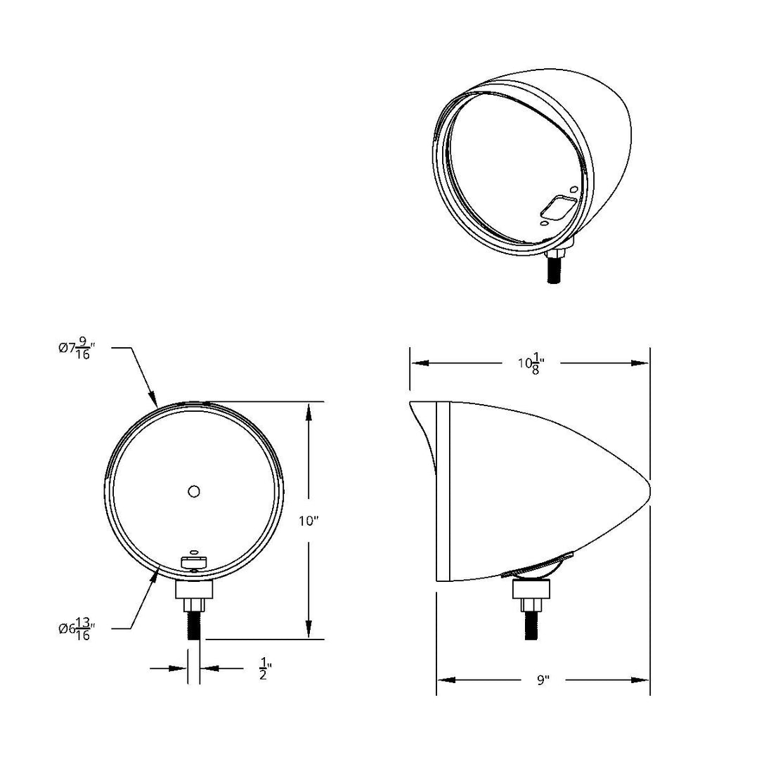 Chrome "CHOPPER" Headlight Housing With Smooth Visor - View 3