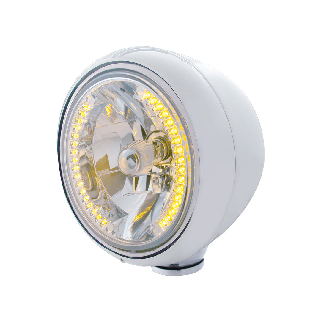 Stainless Steel Guide 682-C Style Headlight H4 Bulb With 34 Amber LED - View 1