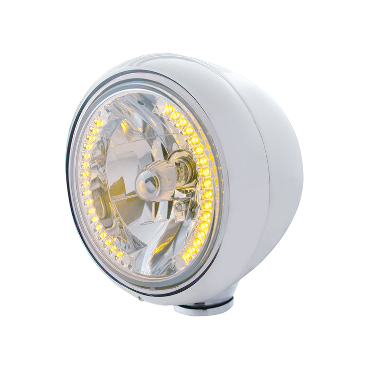 Stainless Steel Guide 682-C Style Headlight H4 Bulb With 34 Amber LED - View 1