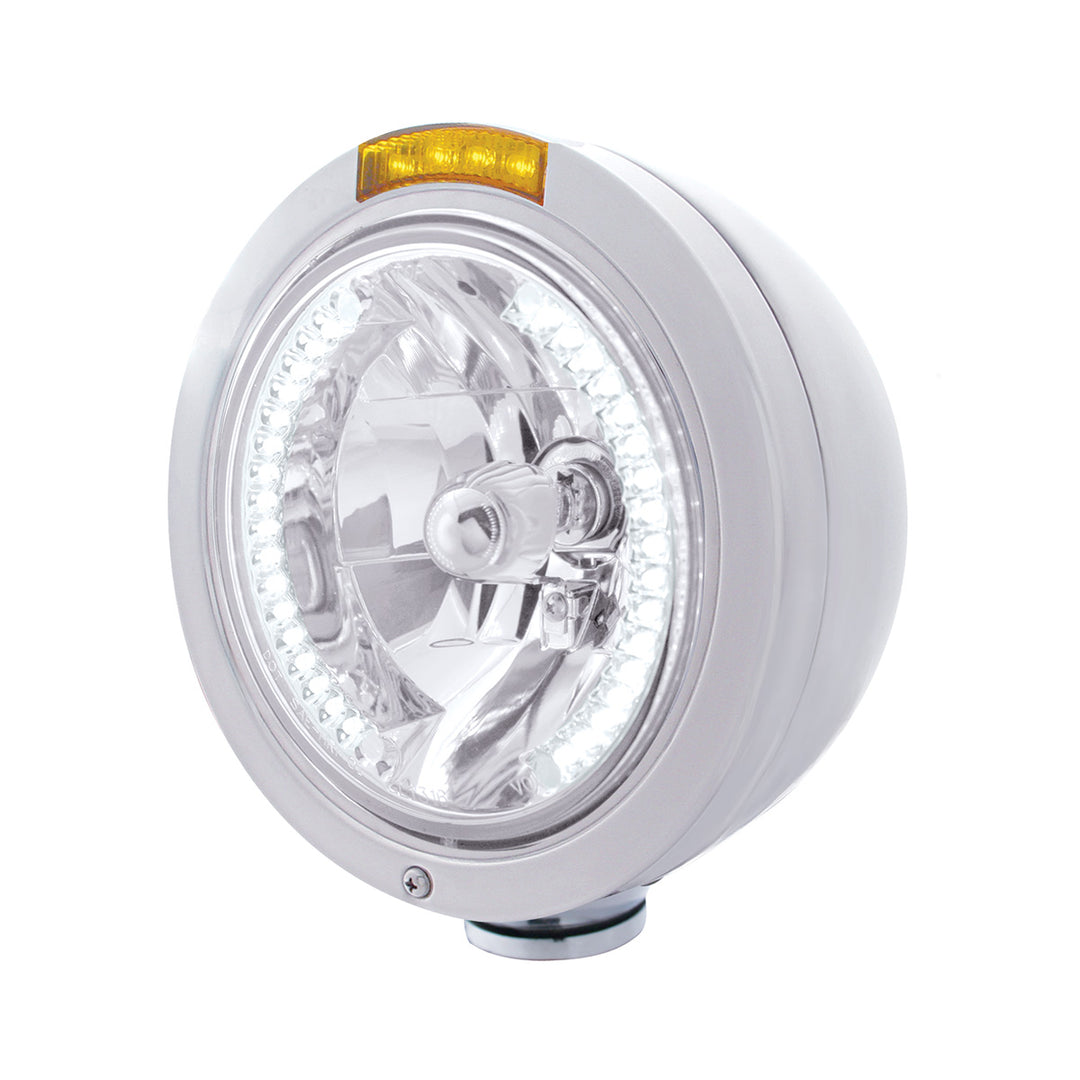 Stainless Steel Bullet Classic Headlight H4 With White LED &amp; Dual Mode LED Signal-Amber Lens - View 1